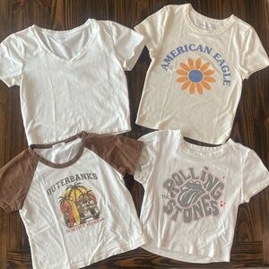Lot of 4 Women’s Crop T-Shirts Assorted American Eagle Pac Sun White John Galt